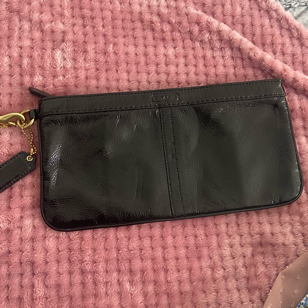 Vintage Coach Black Patent Leather Clutch/ Lg Wristlet